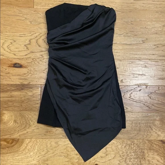 STEELE Black Asymmetrical Ruched Strapless Cocktail Dress size xsmall - Picture 1 of 6